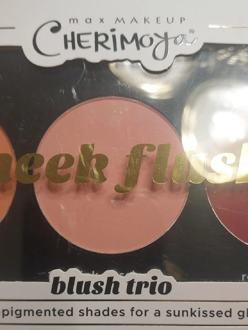 Cherimoya Max Makeup NIB Cheek Flush Blush Trio Palette Peach Pink Rose